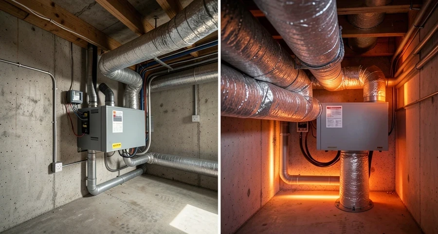 Residential rooftop installation in São Paulo showing solar panels and inverter mounting location on an interior wall, proper ventilation visible, clear morning light