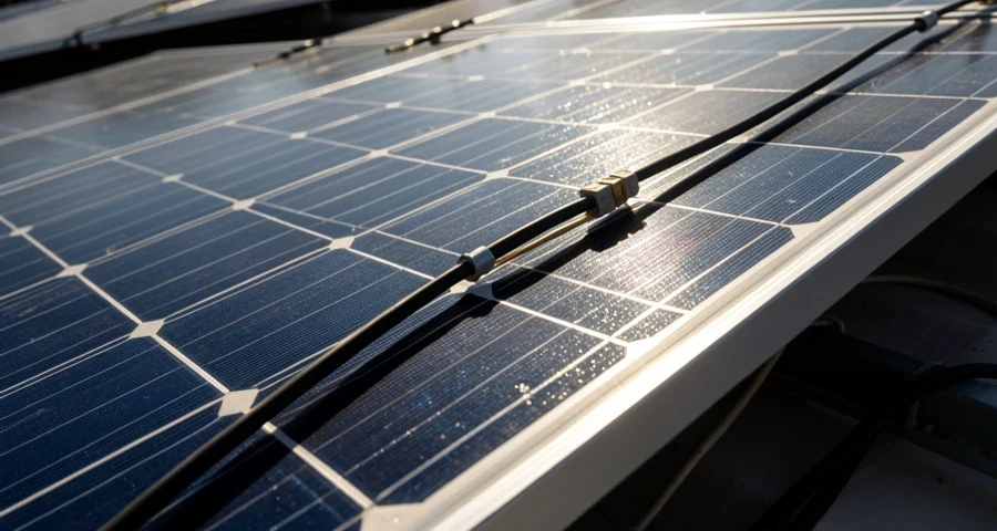 A split-screen comparison showing on the left a Brazilian residential house roof with monocrystalline solar panels installed in bright daylight, and on the right a financial dashboard or investment portfolio displayed on a computer screen, representing the choice between solar and financial investment